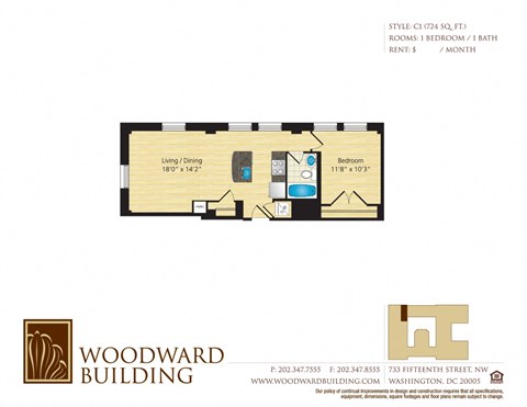 Floor Plan C1 Woodward at The Woodward Building Apartments, Washington, DC 20005